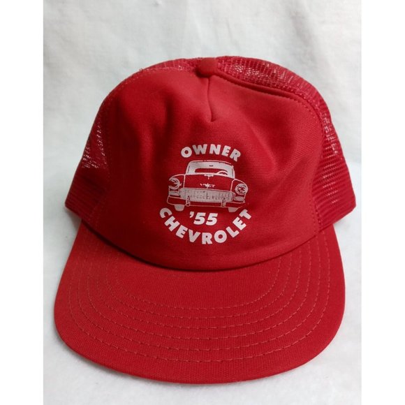 Red owner 55 chevrolet 1955 80s Mesh Snapback Trucker Hat USA Cap The Winner USA - Picture 1 of 8